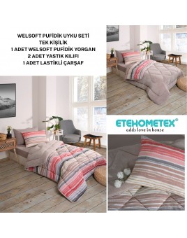 ETE HOMETEX TEK KİŞİLİK WELSOFT UYKU SETİ TASEL BEJ 8696474232021
